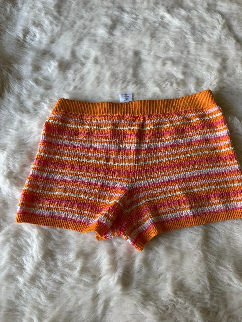 Pink Rose Orange Pink Striped Knit Swim Shorts